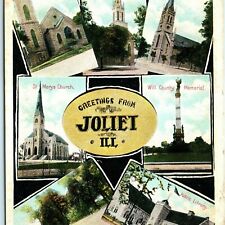 c1910s Joliet, Ill Multi View Postcard x6 Images Church Library Illinois Vtg A14 picture