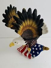 Patriotic Majestic American Bald Eagle Perched on Old Glory Ceramic Figurine  picture