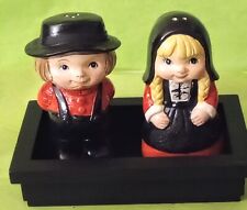 Vintage Amish/Dutch Man & Woman Salt & Pepper Shakers Adorable Made In Sri Lanka picture