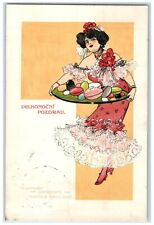 c1910's Easter Czech Pretty Woman Holding Eggs Posted Antique Postcard picture