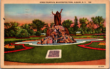Vintage C. 1944 Kings Fountain, Washington Park,  Albany New York NY Postcard picture