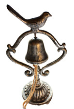 VINTAGE 11” CAST IRON DINNER BELL ON STAND BIRD HEAVY 2.5 LBS SILVER OVERTONE picture