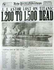 Best 1912 display newspaper TITANIC DISASTER -HITS ICEBERG & SINKS on 1st voyage picture