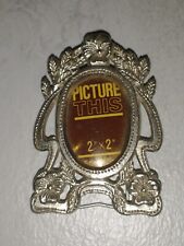 Vintage Mini Picture Frame 2x2 Floral Oval Victorian Style Romantic Style Silver picture