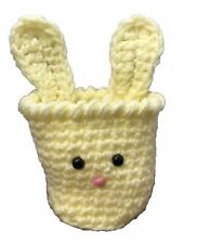 Vintage Easter Bunny Yellow Knitted Crocheted Candy Eggs Plant Grandma Core 6” picture