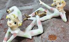 2 VTG | Christmas Lefton | Iridescent | Elf Pixie Boy Figurine Pair | Japen  picture