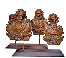 Antique 18thc Flemish Wood carved 4 evangelists sculpture statue on base rare picture