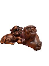 Carved Boxwood Carving Figurine - Foo Dog Lion Pair- Netsuke- Very Detailed picture