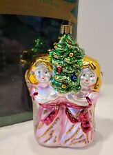 VTG Czestochowa Gallery Polish Gallery Blown Glass Twin Angel Christmas Ornament picture