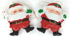 Christmas Ornament Santa Claus Plastic Blow Mold Set of 2 Vintage Holiday Decor picture