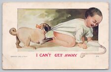 Postcard I Can't Get Away, C 1907 J Tully, Dog Pulling Baby's Shirt Vintage picture