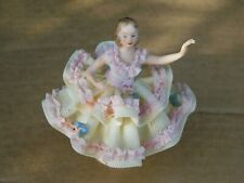 Antique Dresden Porcelain Lace Skirt Dancing Girl Figurine - Blue Crown N MARK picture