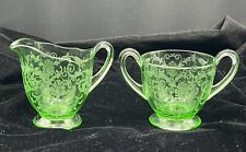Vintage Fostoria VERSAILLES  Green Creamer & Open Sugar Bowl Uranium Glass picture