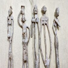 Elongated African Tribal Bronze Statues Set of 4 Hand-antiqued White Patina RARE picture