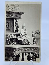 CDV Little People 1880s Midget Photo Rococo Furniture Girl RARE NYC BOGARDUS picture