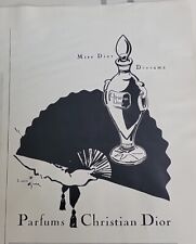 1955 Christian DIOR Miss Dior Perfume Rene Gruau Art Folding Fan Vintage  Ad picture