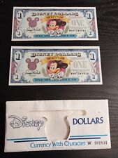 Disney DOLLARS 1993 $1 Mickey's 65th Anniversary Bills Lot Of 2 Plus Envelope picture