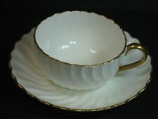Antique Cauldon Brown-Westhead Moore & Co Scalloped Cup & Saucer White Gold Mint picture