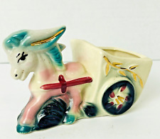 Vintage Ceramic Planter Rainbow Donkey Chariot Gold Trim Ivy picture