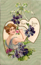 VTG 1909 VALENTINE'S DAY PC GREEK OR ROMAN GODDESS OF TRUE LOVE ROSE VIOLETS picture