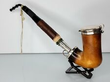 Antique 19th Century Meerschaum Tobacco Pipe, Silver Mount, Cherry Wood Stem picture