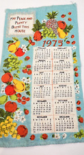 1975 Linen Tea Towel Calendar Fruit Blessing Vintage Kitchen 70s Cottage Retro picture
