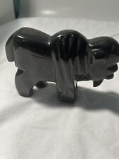 Vintage Native Buffalo Fetish Statue 5”x 4 “-Black Stone Carved picture