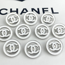 10 CHANEL BUTTONS SILVER WHITE CC LOGO METAL 20MM VINTAGE picture