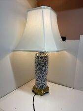 VINTAGE WILDWOOD TABLE LAMP CERAMIC & BRASS WHITE AND BLUE FLOWERS ASAIN APPLIED picture