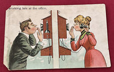 Early Comic Postcard Working Late At The Office 1908 Early Telephones picture