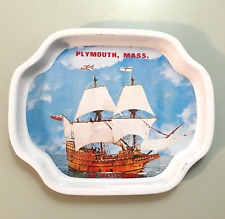 Vintge PLYMOUTH MASS Metal Tray Collectible Souvenir The Mayflower 7.5