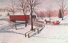 Lancaster PA Olde Time Winter Covered Bridge Heart of Dutchland Vintage Postcard picture