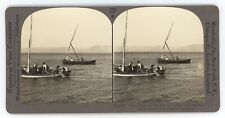 c1900's Real Photo Stereoview Keystone Fisherman in Boats on The Sea of Galilee picture
