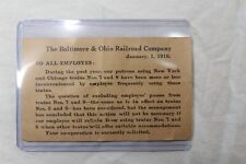 Antique B & O Railroad Co. Employee Pass Notice Card Jan. 1, 1916 Collectible picture