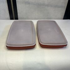 (2) Tupperware Bacon Deli Meat Keeper Paprika Red 816-11 816-12 Container w/Lid picture