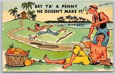 Comic Postcard Bet Ya' A Penny He Doesn't Make It Tropical Florida Comics picture