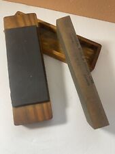 Vintage U.S.N Sharpening Stone in Wood Box 8”x 2