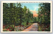 Door County Wisconsin~Evergreen Road Peninsula Park~Vintage Linen Postcard picture