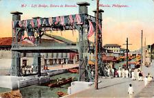 Postcard Manila Philippines Lift Bridge Estero De Binondo US Flags picture