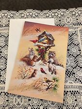 Vintage Greeting Card Christmas Animals Manger Birds A35 picture