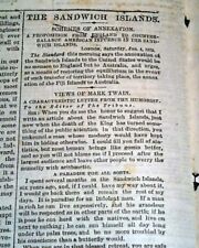 MARK TWAIN Letter to Horace Greeley on Hawaii Sandwixh Islands 1873 NY Newspaper picture