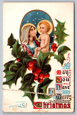 May You Have a Merry Christmas VTG Embossed Postcard c. 1909 (Beautiful Artwork) picture