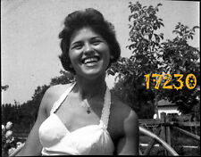 vintage negative sexy woman w strange smile, swimsuit, funny 1960's  Hungary picture