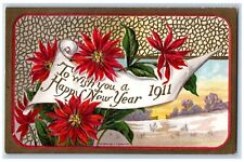 Conwell Artist Signed Postcard New Year Poinsettia Flowers Embossed c1910's picture