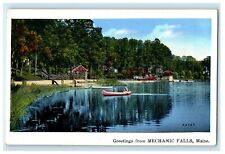 c1920's Greeting From Michigan Falls Maine ME Girl Boating Vintage Postcard picture