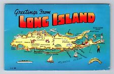 Long Island NY-New York, LARGE LETTER Greetings, Map, Vintage c1954 Postcard picture