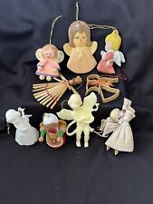 Vintage Angel Ornament Lot of 9 Angel Ornaments Ceramic Plastic Straw Wood picture