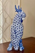Vtg Andrea by Sadek Porcelain Cockatoo/Parrot Figurine, Blue White Fishnet picture