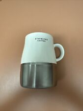 Starbucks Coffee Mug With Stainless Bottom White Ceramic Metal Cup 14 Oz 2004 picture