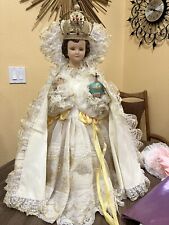 Vintage Baby Jesus Infant of Prague Large 22”Religious Chalkware Statue W Robes picture
